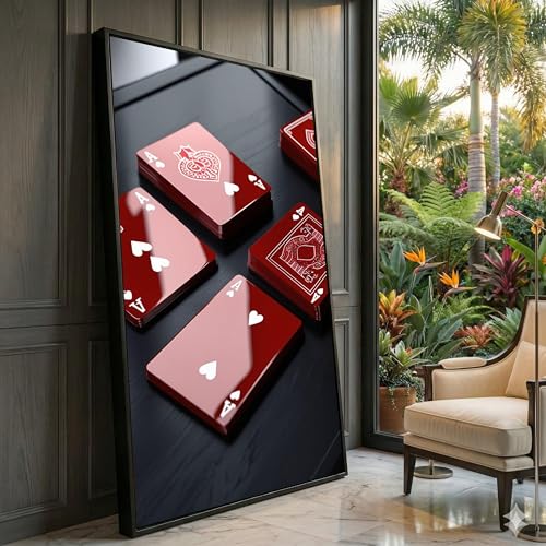 Tableau As de Cœur rouge pour décoration murale moderne de 40 x 70 cm