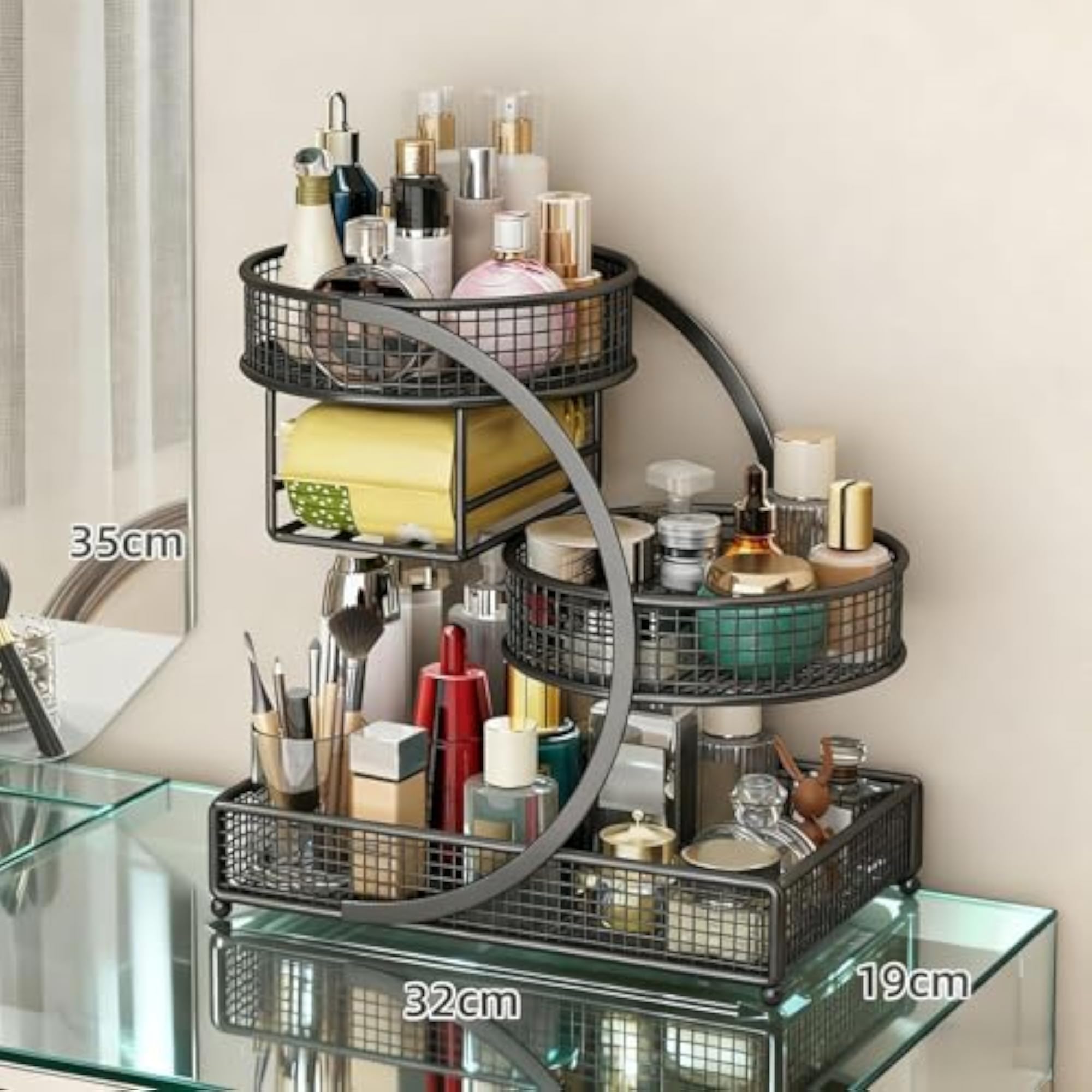 Makeup Organizer Space Saving Container Holder, Black
