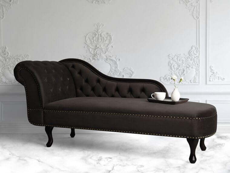Image of Velvet Modern Chesterfield Chaise Lounge Couch 166 X 63 X 76 for Your Loving Space (Brown, Left Arm)