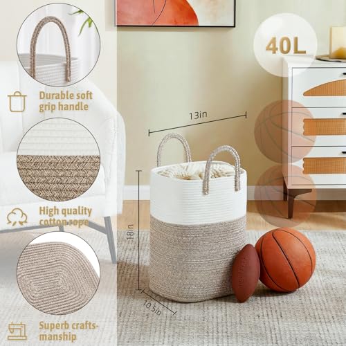 Image of Artfeel Laundry Basket,Woven Cotton Rope Laundry Hamper,40L Versatile Storage for Dirty Clothes,Baby Toys,and Blankets in Bathroom, Nursery,and Living Room