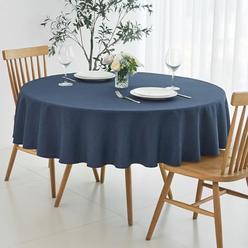 maxmill Round Linen Textured Tablecloth Spill-Proof Stainproof Wrinkle Free Washable Fabric Table Cloth for Circular Table Cover, Dining Room Buffet Banquet Parties Holiday Dinner, 70 Inch Navy Blue by maxmill - Used condition - US$13.78