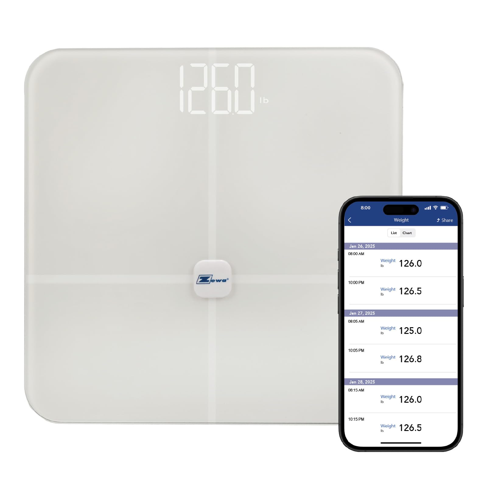 Zewa Digital Biometrics Scale Measures 12 Body Composition Metrics Bluetooth Android iOS Compatible ITO Safety Glass MyHealthConnected App
