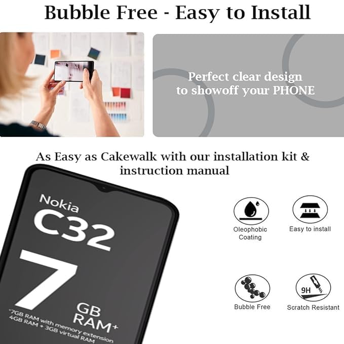 Image of DD SON Tempered Glass Screen Protector Compatible for Nokia C32 (11D) with Edge to Edge Coverage and Easy Installation kit,Black