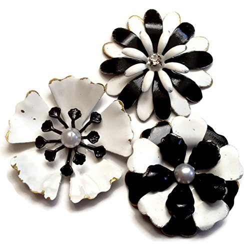 Distressed Black and White Enamel Metal Flower Refrigerator