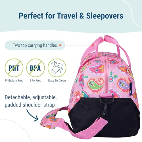 Image of Wildkin Kids Overnighter Duffel Bag - Carry-On Travel Bag for School & Sleepovers, Lightweight, Durable, Boys & Girls Ages 4-15 - Paisley