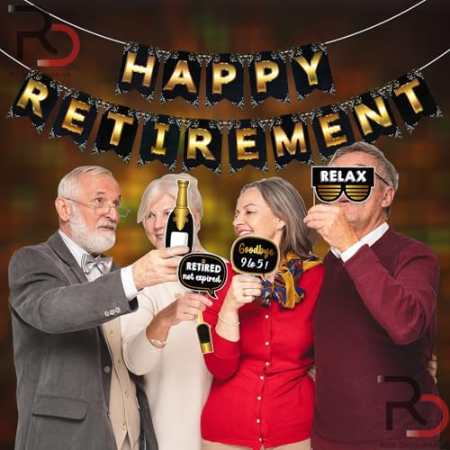 Image of Rozi Decoration Retirement Party Photo Booth Props | 20-Piece Multicolored Cardstock Cutouts with Wooden Sticks | Happy Retirement Decorations for Mom, Dad, Teachers