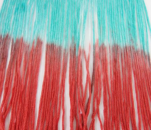 2 Yards Ombre Tie-Dye Multicolor Chainette Thread Yarn Tonal Loop Fringe- Sewing Quilting Renaissance Dance Hawaiian Costumes Outfit Drapery- 7" Long- Coral Orange Light Sea Green Shades Combination #TOP1