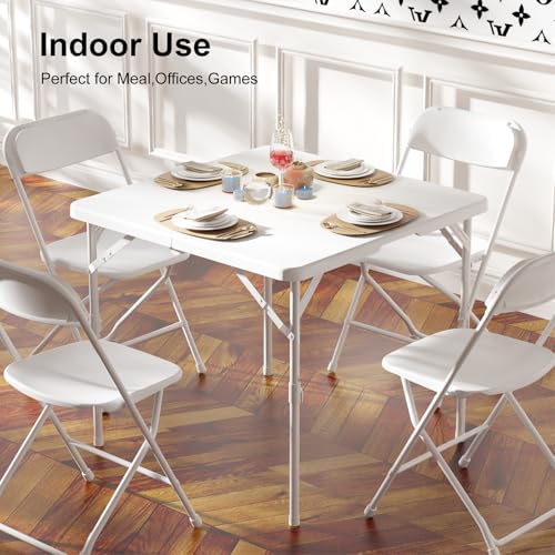 Linkriseed 34" Folding Table, Portable Square Folding Card Table, Picnic Tables with Collapsible Legs & Carrying Handle (White, 1 Pack)