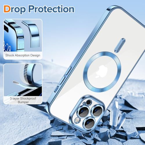 Image of Elzzi Clear Logo Electroplating Transparent Case for iPhone 14 Pro Case 6.1 inch, Luxury Electroplated TPU Cover, Individual Camera Protection for Each Lens Bumper Case (Sierra)