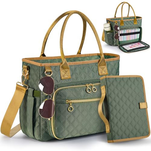 Derxizi Large Bible Bag with Bible Cover Case for Women Quilted Church Tote Bags for Bible Study Supplies Adjustable Shoulder Strap Christian Gifts for Women (Green)