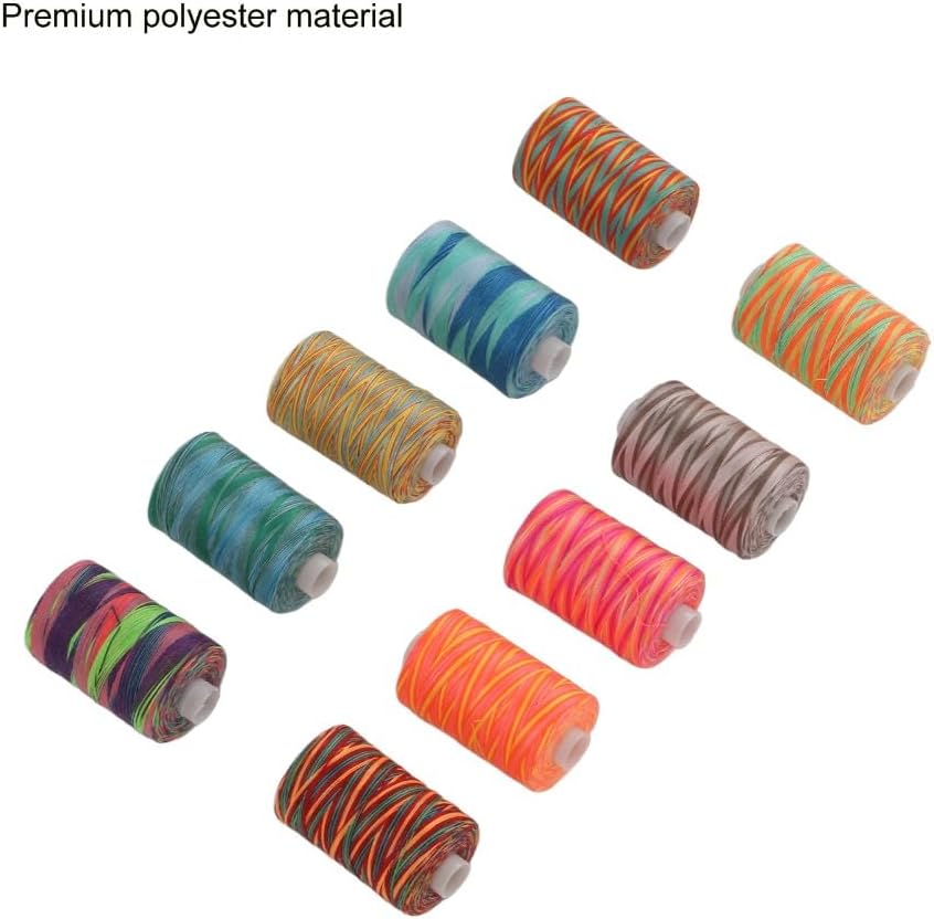 Rainbow Variegated Polyester Sewing Machine Thread, 10 Cones 1000 Yards Each, Multicolor Thread for Sewing, Quilting