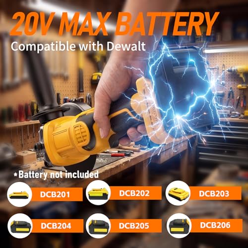 Image of Cordless Angle Grinder Compatible with Dewalt 20V Max Battery(NO Battery) | 4-1 /2 inch Brushless Angle Grinder with 3 Speeds, 9300RPM, Tool Bag, 6 Wheels for Metal Cutting, Griding,and Polishing