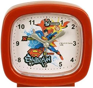 KICKKICK Superman Square Shaped Alarm Clock 10 cm, Alarms Cartoon For Children and Teenagers in Plastic, Fun gadget ideal for gifts red