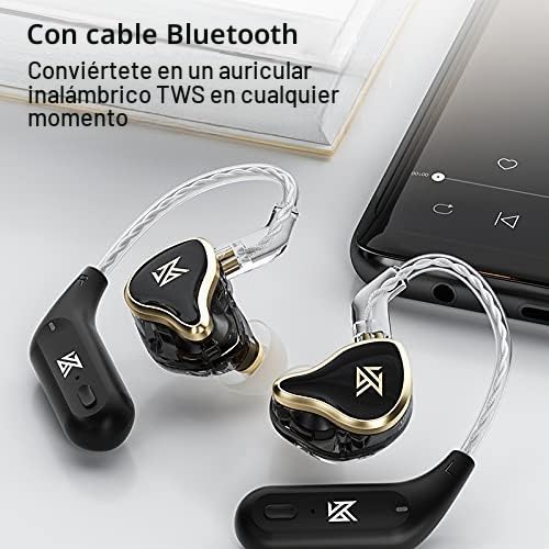 Linsoul KZ ZAS 7BA+1DD Monitor intrauditivo, auriculares de graves de alta fidelidad, auriculares para juegos, auriculares híbridos IEM con cable desmontable empotrado para músico audiófilo (negro,
