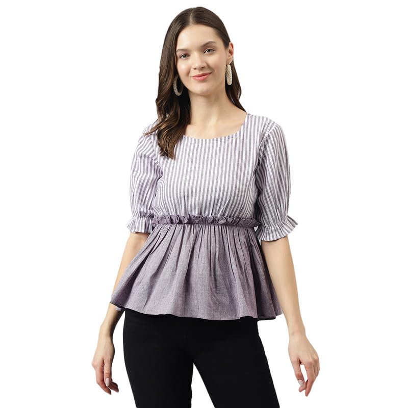 Toochki Women's Purple Cotton Peplum Western Top | Winter Top | Western Top | Top for Women | Latest Women Top | Trendy Women Top-image-6