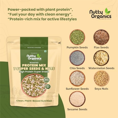 Image of Nutty Organics 7-in-1 Seeds & Nuts Mix 1KG | Omega-Rich Superfood | Roasted Pumpkin, Sunflower, Watermelon, Flax, Sesame, Chia & Soya | Healthy Snack | Vegan & Gluten-Free