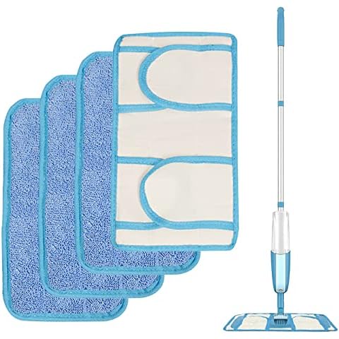 Yuflen 4 Pieces Reusable Microfibre Mop Pads with Velcro Tabs Flash Speed Mop Dry Pads Washable Mop Refill Pads for Wet and Dry Sweeping Floor Cleaning Pads Cover