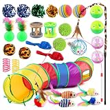 Qoosea Cat Feather Toys 32PCS Interactive Kitten Toys Assortments Includes 2 Way Rainbow Tunnel Cats