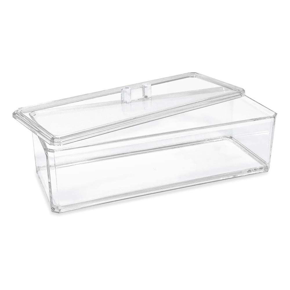 Organizador de almacenamiento apilable rectangular de acrílico transparente con tapa, bandeja de cajón, bandeja multifuncional, baño, cocina, hogar, oficina, escritorio, cajones 2