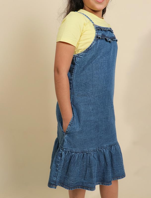Image of Tweeny Mini Girls Kids Pure Cotton Pinafore Dress Winter Summer Premium Dungaree Dresses with Pockets (Without T-Shirt)