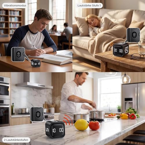 Image of Cube Pomodoro Timer with 5 /10 /30 /60 Minute Presets & Custom Countdown, Flip Rotating Desk Productivity Timer with Adjustable Volume for Study, Work, Kitchen, School & Task Focus