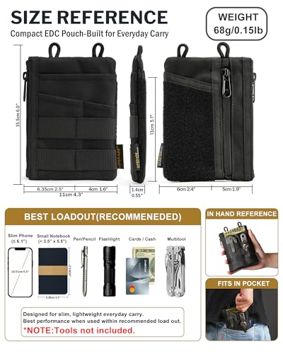 Image of VIPERADE VE18 EDC Pouch, Pocket Organizer for Men, EDC Pocket Organizer, 3 Slots with 2 Zipper Pockets, Multitool Pouch (Black)