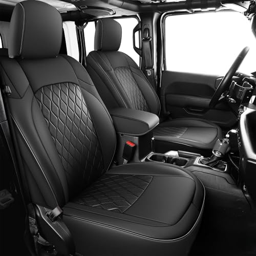 Image of Coverado Seat Covers 4 Door for Jeep Wrangler, 2PCS Leather Car Seat Cover for Jeep Wrangler Vehicle Accessories Custom Fit for 2018-2026 Jeep Wrangler Seat Covers 2-Door /4-Door (Black)