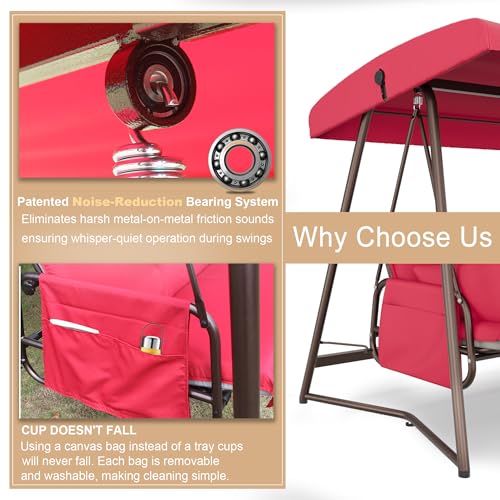 3-4 Person Oversized Outdoor Porch Swing with Adjustable Backrest Canopy,2-in-1 Swing Bed 800 lbs Capacity,Patio Swing with Removable Cushions for Yard Garden Poolside Balcony