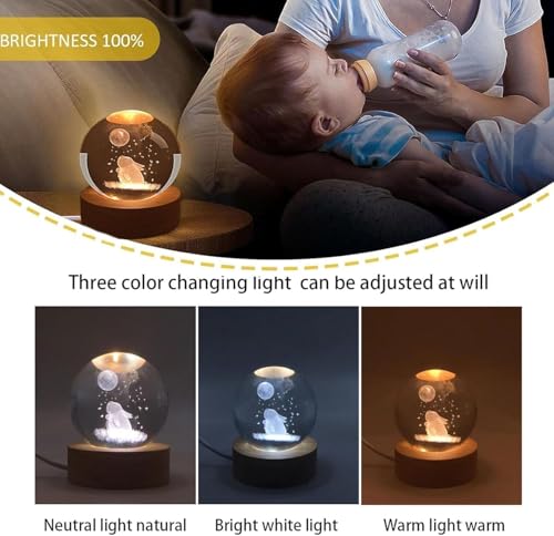 Image of STARKENDY 3D Rabbit Crystal Ball LED Night Lamp, Creative Engraved Night Light Wooden Base, Warm White Decorative Table Lamp for Home, Office, Bedroom, Birthday Gift