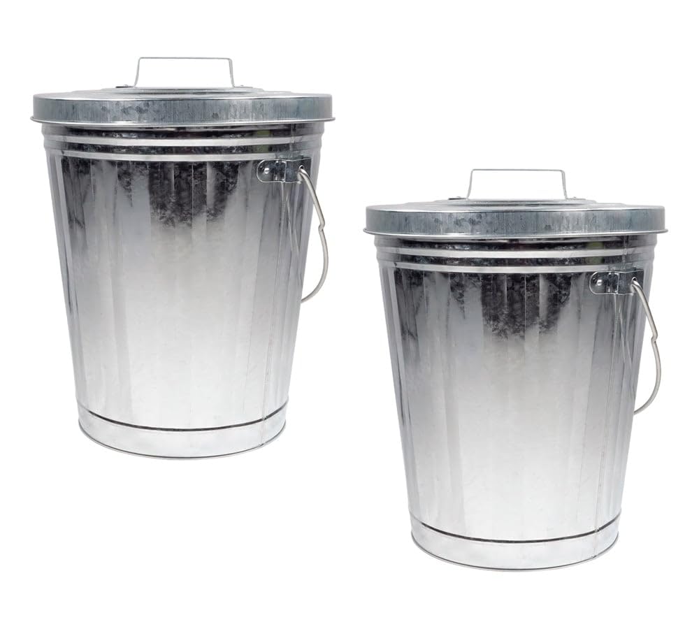 Mytee Products Verzinkter Mülleimer mit Deckel, ideal für Anhänger, Stahlmontage, kleiner Außen-Mülleimer für Zuhause, Büro, Bad, Küche, feuerfest und hitzebeständig, 2 Stück