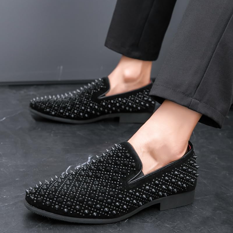 Men's Vintage Spike Dress Loafers Slip On Fashion Shoes Classic Tuxedo Dress Shoes Men Leather Shoes for Wedding Party Slip-on Loafer Driving Shoes Birtish Formal Business Casual Shoes Smoking Slipper4