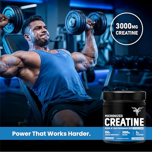 Image of Bolt Micronised Creatine Monohydrate 3000 Powder|With Phycocyanine|Boosts Athletic Performance|Provides Energy Support For Heavy Workout|Formulated In Usa| 250 grams (0.55Lb),83 Serving|Unflavored