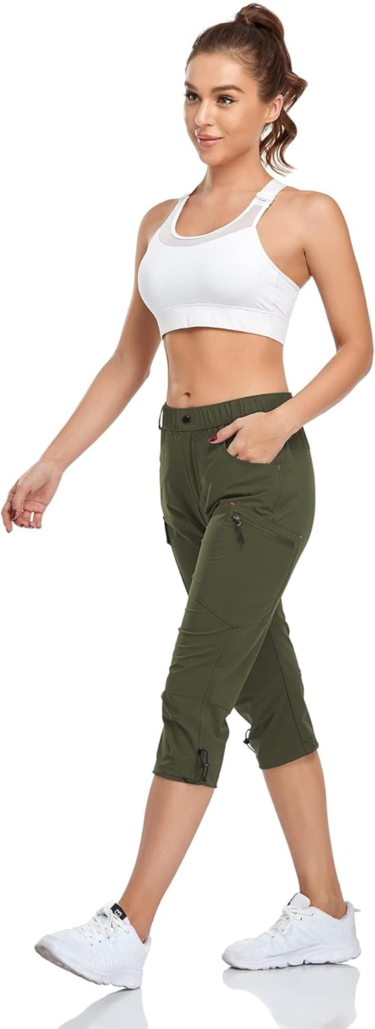 GymBrave Women's Hiking Cargo Pants Quick Dry Outdoor Camping Capris Water Resistant UPF 50 with Zipper Pockets - Image 3