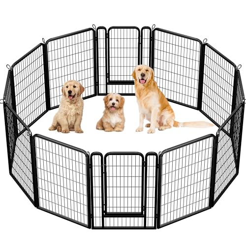 Yaheetech 12 Panneaux Parc pour Chien Cage pour Chien Enclos pour Petit Animal Clôture en Métal Chenil avec Porte Interieur Exterieur