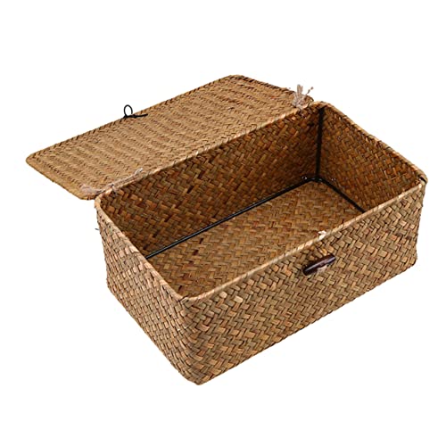 Panier de rangement tissé avec couvercle 29x19x12 cm pour optimiser l'espace