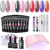 ❤ KOMFORT GLÄNZEND LANGLEBIG GELNAGEL: Mit dem polygel set mit uv lampe können Sie nude, ombre effekt, french Nägel und Bling-Bling Diamantnägel machen. Schnell trocknend, muss nur 90s/ 120s unter LED/ UV Lampe. Bei richtiger Vorbereitung halten poly gel nägel 3 Wochen. Füllen Sie Ihre Nägel etwa alle zwei Wochen auf, wenn der neue Nagelhautbereich wächst