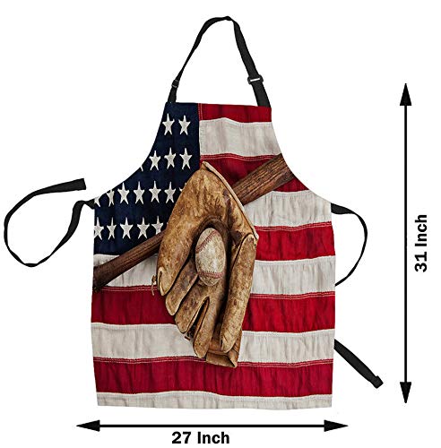 Hgod Designs American Flag Kitchen Apron,American Flag And Baseball Kitchen Aprons For Women Men For Cooking Gardening Adjustable Home Bibs,Adult Size #TOP3