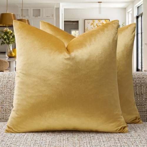 Image of GIGIZAZA Decor Throw Couch Pillow Covers,Sofa Cushion Yellow Pillow Covers,Velvet Pillow Cases 24 x 24inch