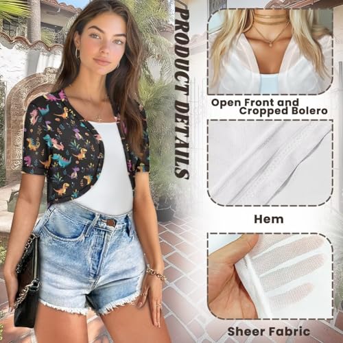 Image of Women's Shrug Short Sleeve Bolero Open Front Knit Party Tulle Cardigan Cropped Cardigan Shoulder Cover Up