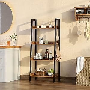 Rolanstarbookshelf4tierladderbookshelfwith3hooksindustrialbookcasesfreestandingdisplayplantshelveswithmetalframeforlivingroomrusticbrown Urban Country Home Decor Rolanstar bookshelf 4 tier ladder bookshelf with 3 hooks industrial bookcases freestanding display plant shelves with metal frame for living room rustic brown urban country home decor