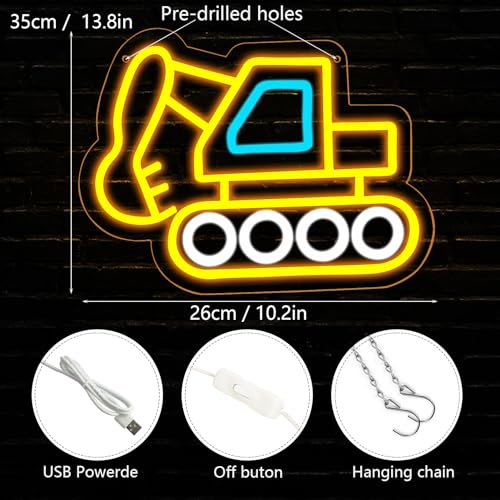 Image of Balanar Excavator Neon Sign for Wall Decor LED Excavator Toy car Neon Light Boys Neon Sign for Kid Bedroom Boys Room Playroom Home Birthday Gifts