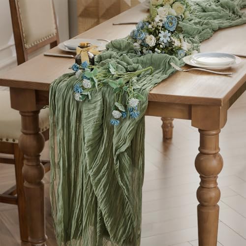 Käsetuch Salbeigrün Boho Tischläufer 90 x 400 cm Seihtuch Hochzeit – Ansicht 1