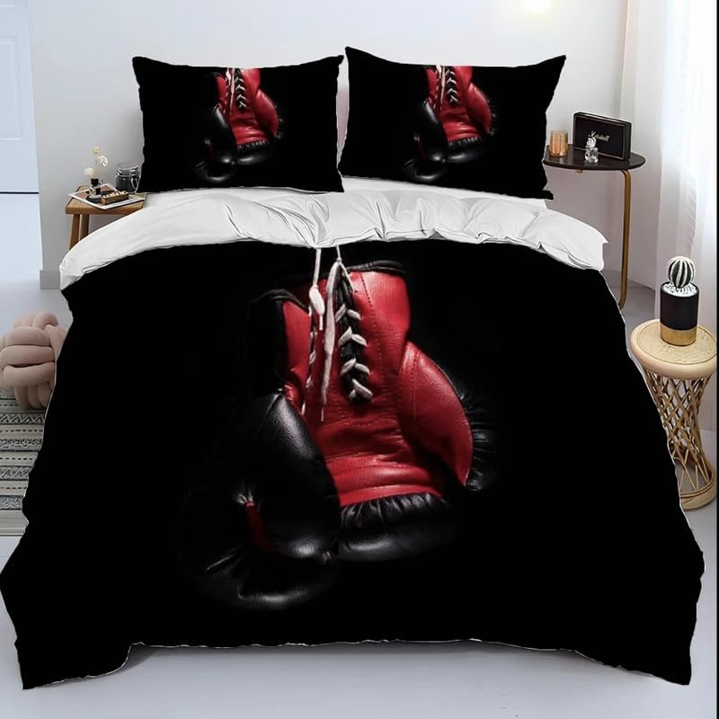 Housse de Couette 240 x 260 Sans Repassage : Literie Microfibre Anti-Plis Motif Boxe