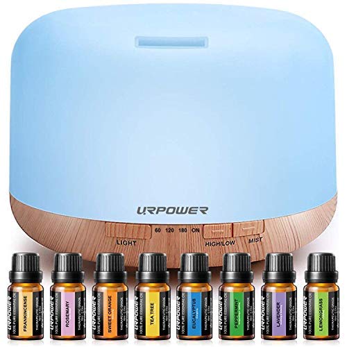 URPOWER 500ml Aromatherapy Essential Oil Diffuser Humidifier Room Decor Lighting with 4 Timer Settings, 7 LED Color Changing Lamp and Waterless Auto Shut-Off