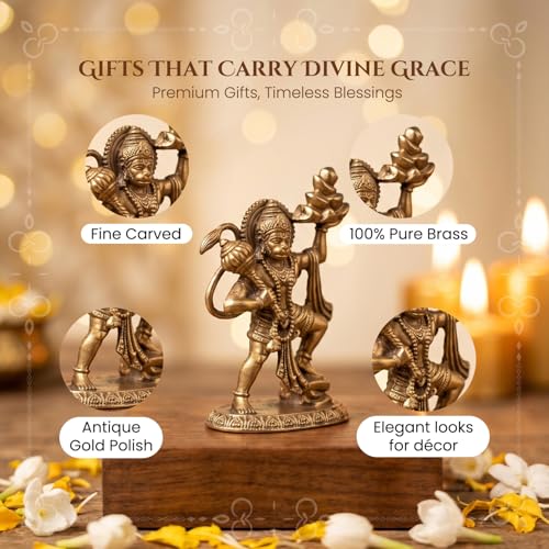 Image of Ekhasa 100% Pure Brass Hanuman Ji Murti for Home Puja (Size: 5cm) | Lord Hanuman Idol for Desk, Car and Home Decor | Balaji Idol | Bajrangbali Murti | Bahubali Hanuman Idol