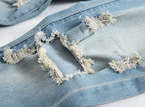 Men's Ripped Slim Fit Jeans Distressed Knee Holes Stretch Casual Denim Pants Destroyed Classic Fashion Wash Jean Trouser (Light Blue 1,40)4