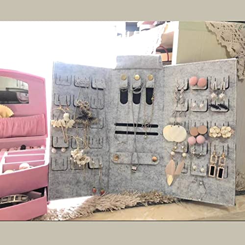 Zarsio Travel Jewelry Organizer Wool Felt Roll Bag Organizer Foldable Portable Jewelry Case For Rings, Earrings, Studs, Necklaces, Bracelets (Pink) #TOP6