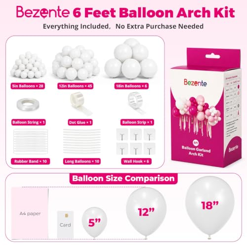 Image of Bezente 6FT White Balloon Garland Arch Kit for Wall & Doorway 79 Pcs | White Latex Balloons Different Sizes 18 12 5 Inch for Party Baby Shower Birthday Wedding Bridal Shower Decorations