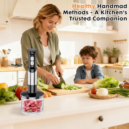 Image of Immersion Blender Handheld Cordless 6 in 1 Hand Held Blenders Mixer Stainless Steel 25 Speed Turbo Mode Electric Sitck Beaker Chopper Milk Frother Grinder
