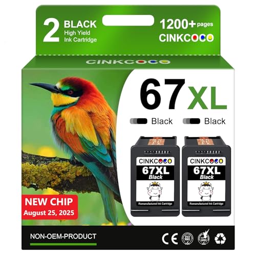 CINKCOCO 67XL Replacement for Hp 67xl Black Ink Cartridge Works for HP DeskJet 2755e 2700 2855e 2800 4155e 4255e 2755 2852e Envy 6055e 6000 6455e (2 Black)